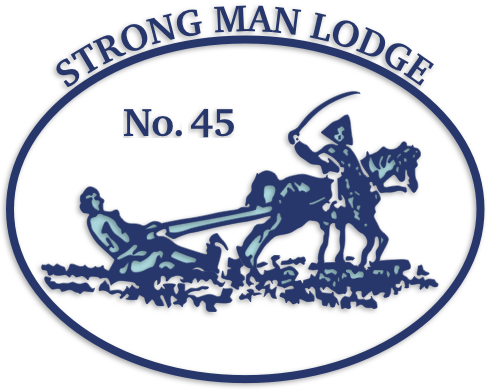 Strong Man Lodge No.45 emblem: engraving showing a man pulling back a horse